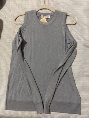 Michael Kors Silver Cold-Shoulder Sparkle Sweater